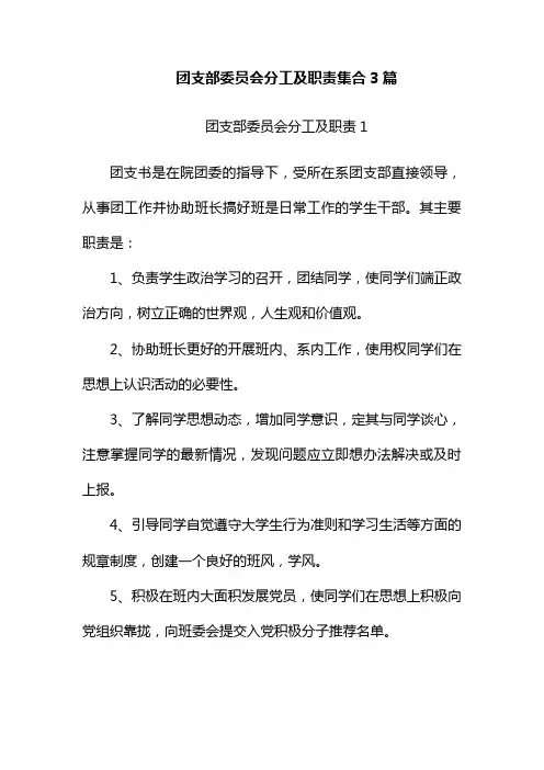 团支部委员会分工及职责集合3篇