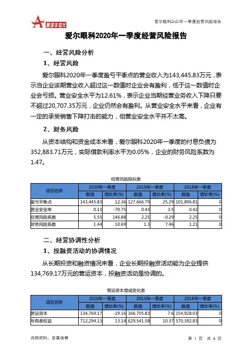 爱尔眼科2020年一季度经营风险报告