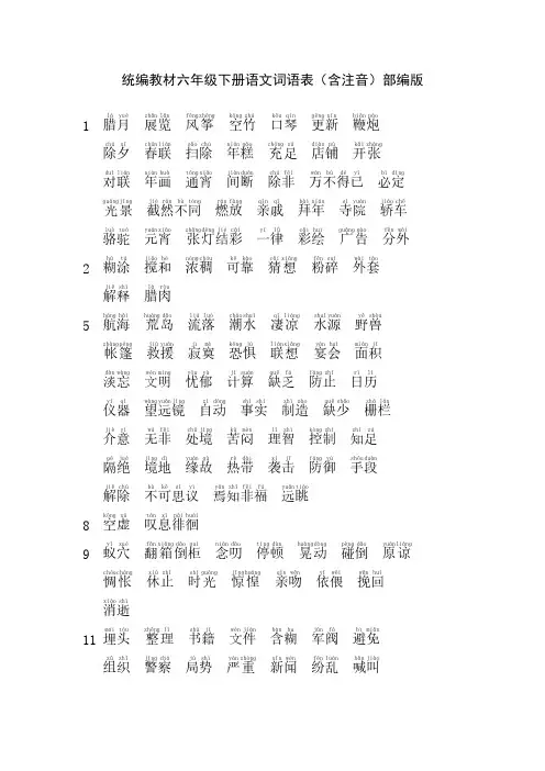 统编教材六年级下册语文词语表(含注音)部编版