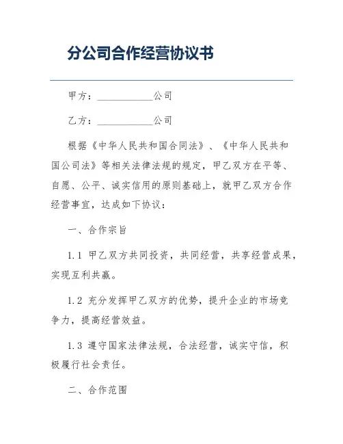 分公司合作经营协议书