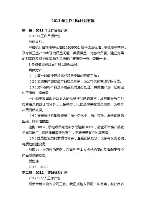 2013年工作目标计划五篇