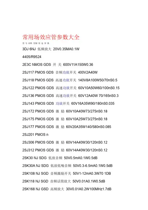 常用场效应管参数大全