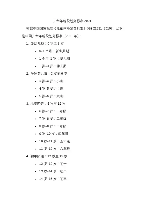 儿童年龄段划分标准2021
