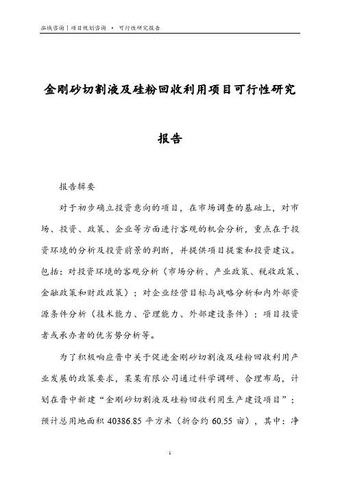 金刚砂切割液及硅粉回收利用项目可行性研究报告