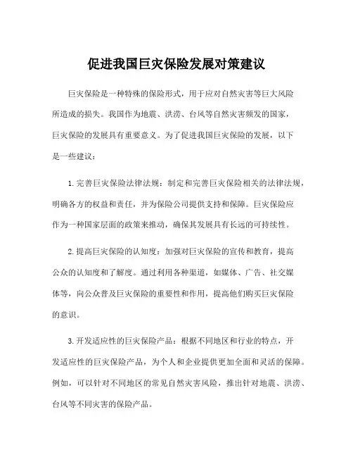 促进我国巨灾保险发展对策建议