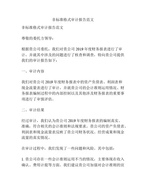 非标准格式审计报告范文