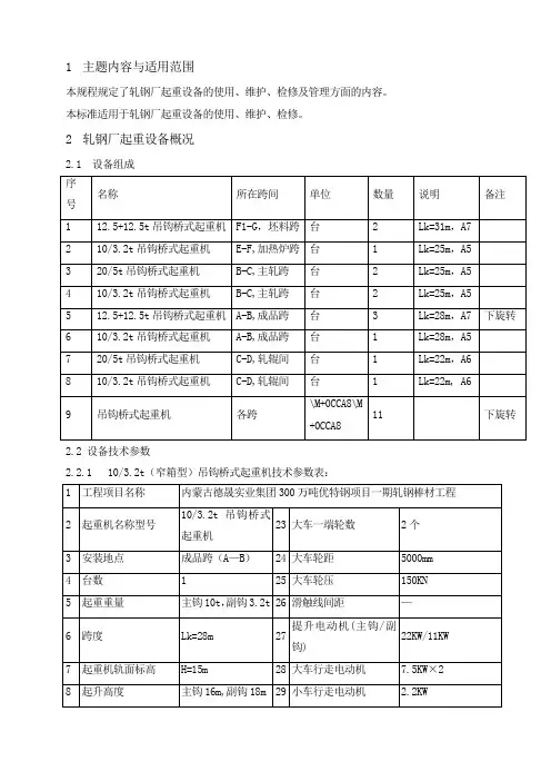 轧钢厂起重设备的使用、维护、检修管理