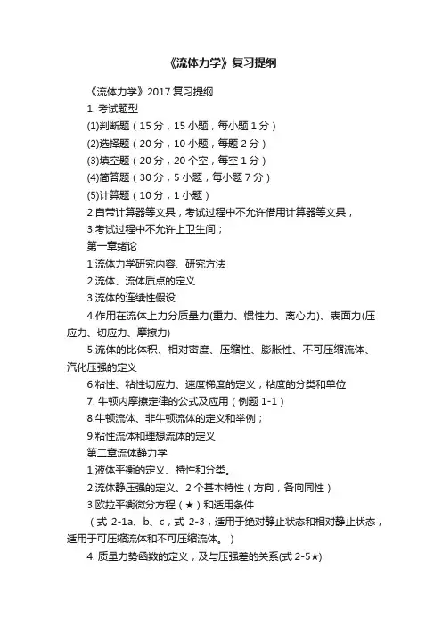 《流体力学》复习提纲