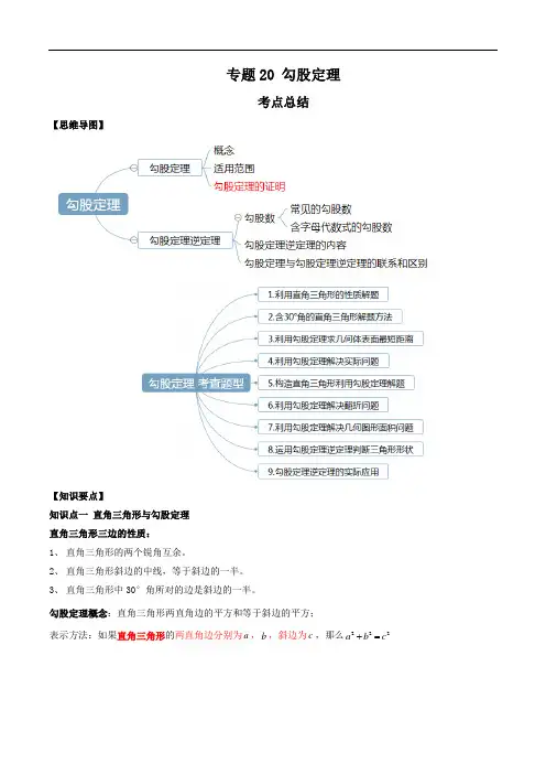 2020年中考数学一轮复习基础考点及题型专题20 勾股定理(解析版)