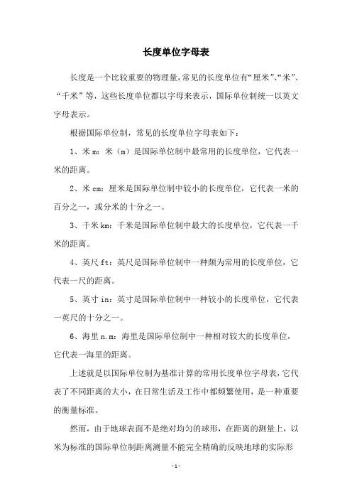 长度单位字母表