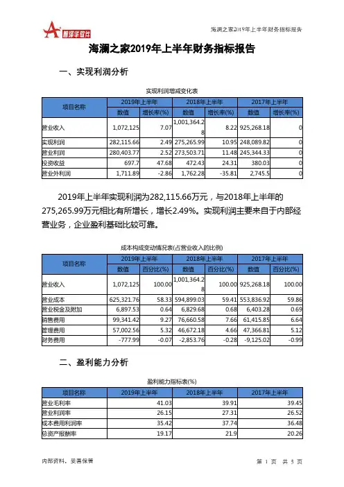 海澜之家2019年上半年财务指标报告