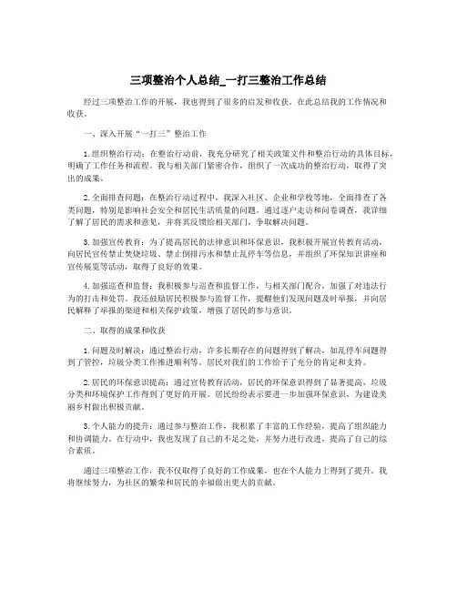 三项整治个人总结_一打三整治工作总结