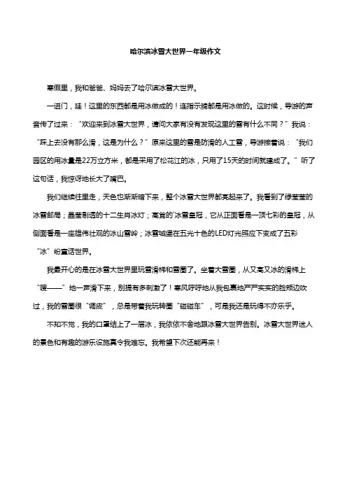 哈尔滨冰雪大世界一年级作文