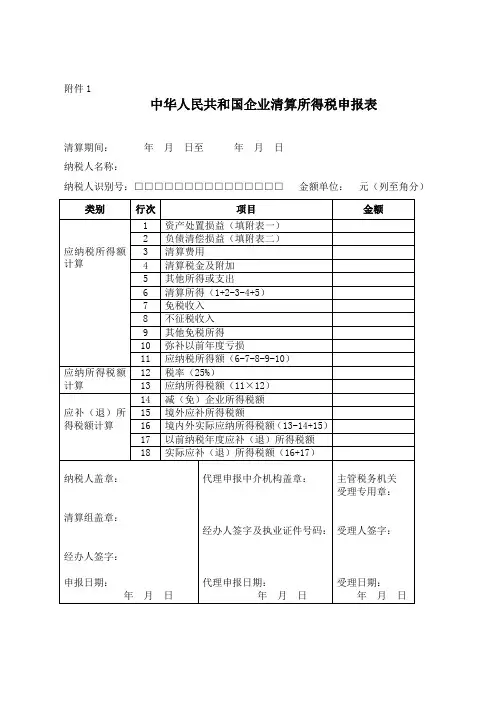 公司简易注销税务局报表模板