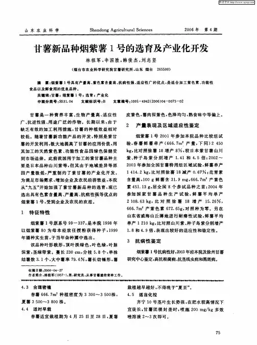 甘薯新品种烟紫薯1号的选育及产业化开发