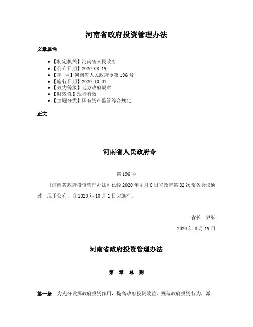 河南省政府投资管理办法