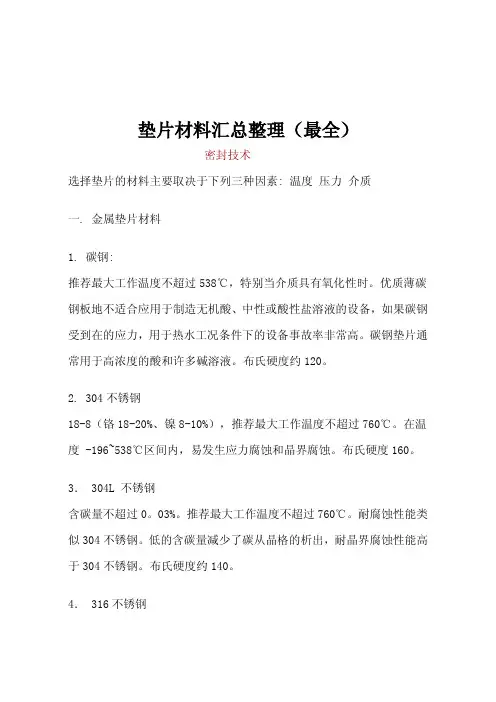 垫片材料汇总整理(最全)