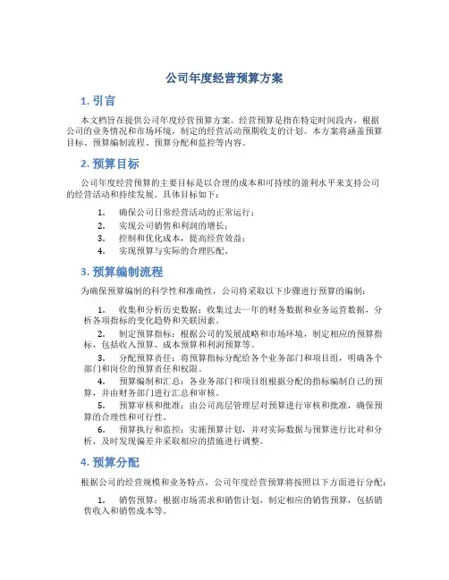 公司年度经营预算方案
