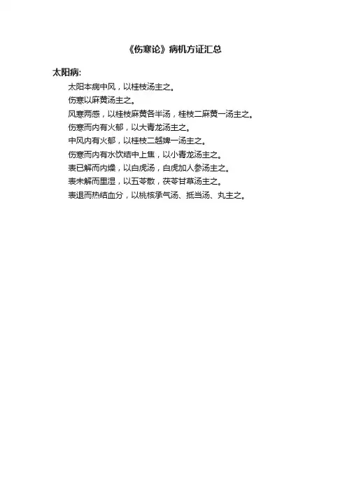 《伤寒论》病机方证汇总