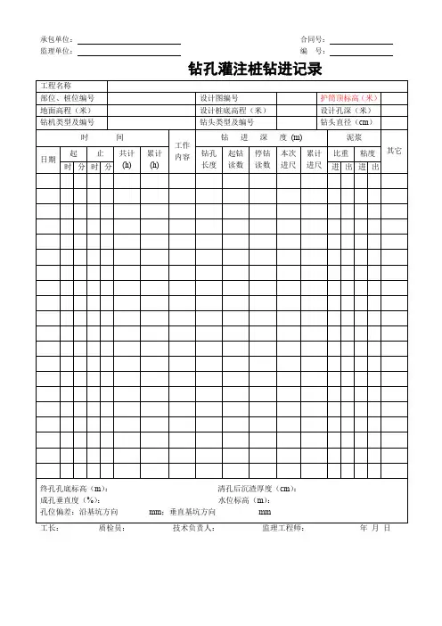 钻孔灌注桩钻进记录