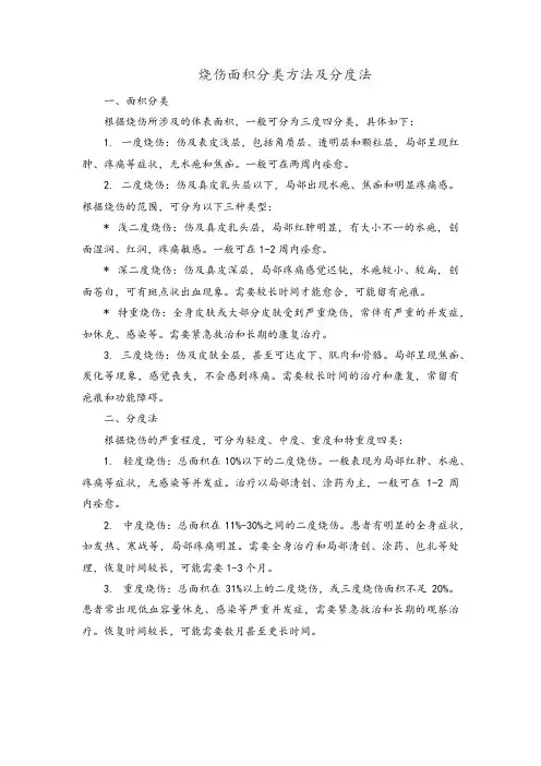 烧伤面积分类方法及分度法