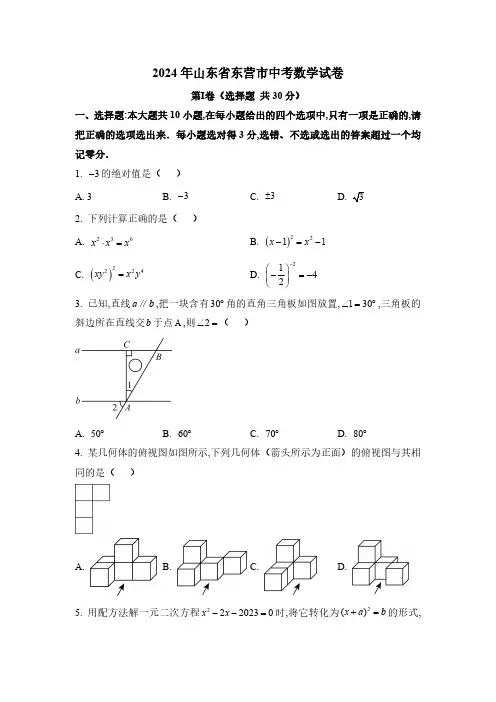 2024年山东省东营市中考数学试卷及答案