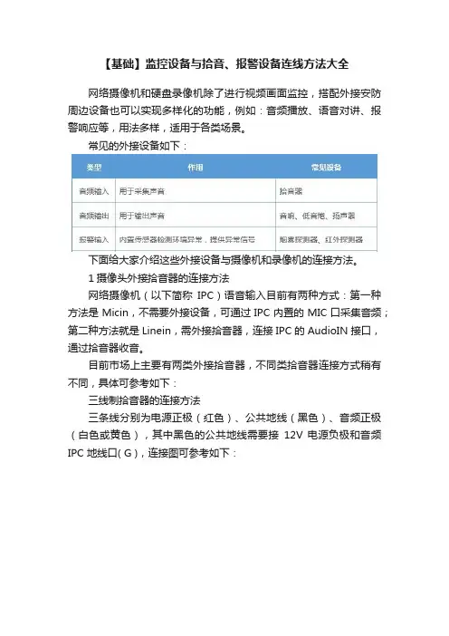 【基础】监控设备与拾音、报警设备连线方法大全