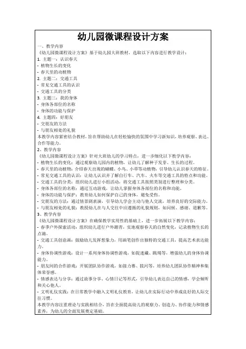 幼儿园微课程设计方案