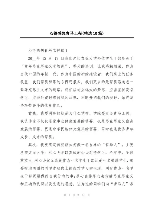 心得感想青马工程(精选10篇)