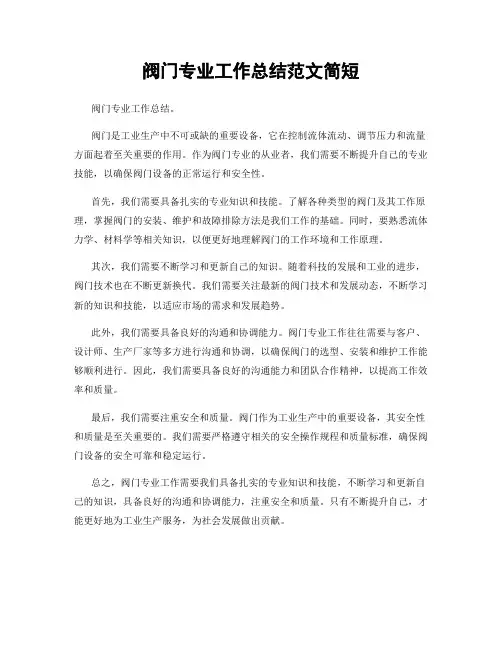 阀门专业工作总结范文简短