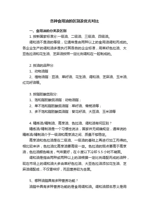 各种食用油的区别及优劣对比