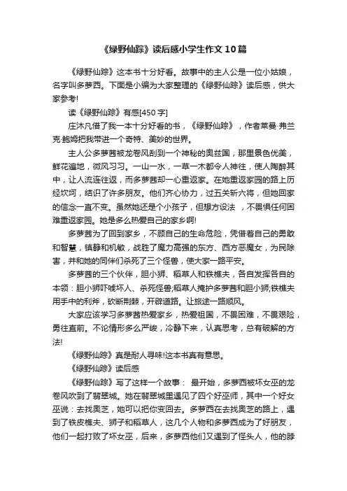 《绿野仙踪》读后感小学生作文10篇