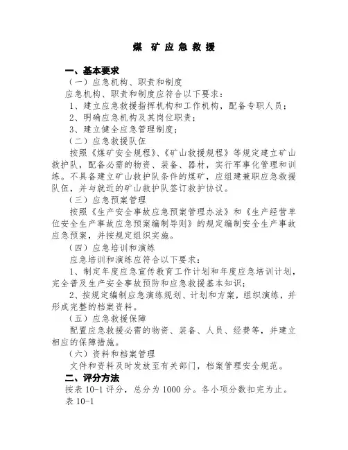 煤矿应急救援评分考核表
