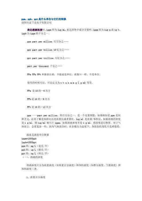 ppm、ppb、ppt单位的转换