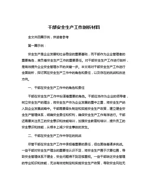 干部安全生产工作剖析材料