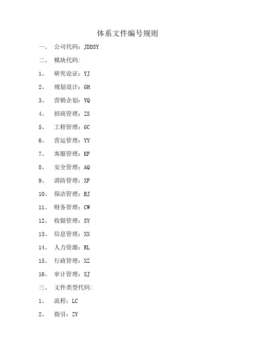 公司管理体系文件编号规则