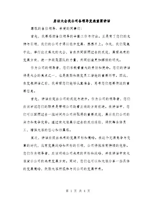 启动大会我公司各领导发表重要讲话（2篇）