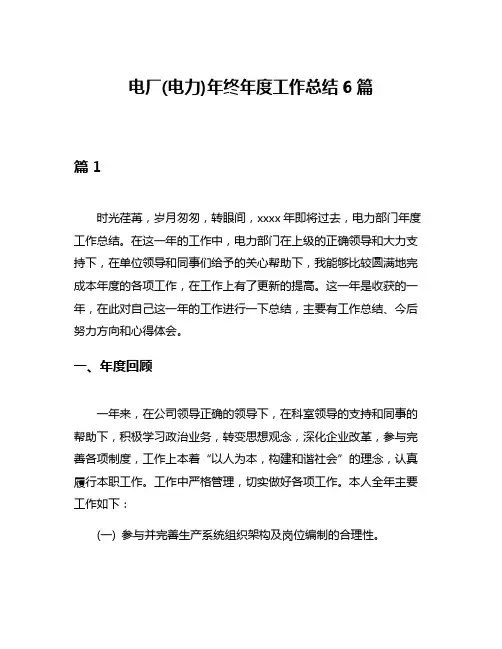 电厂(电力)年终年度工作总结6篇