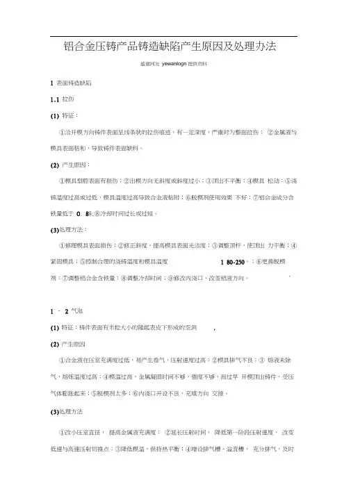 铝合金压铸产品铸造缺陷产生原因及处理办法