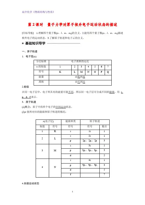 高二化学物质结构与性质精品学案：1.1.2 量子力学对原子核外电子运动状态的描述(1)(1)