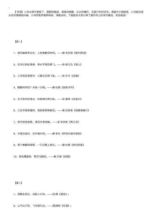 描写鸟儿的古诗句精选