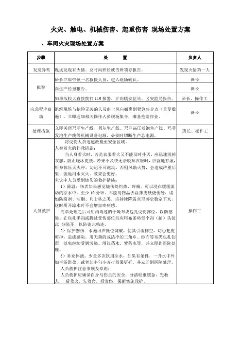 火灾、触电、机械伤害、起重伤害现场处置方案