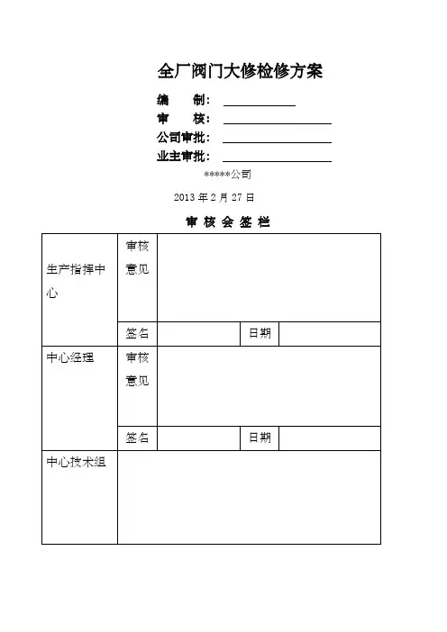 阀门大修检修方案