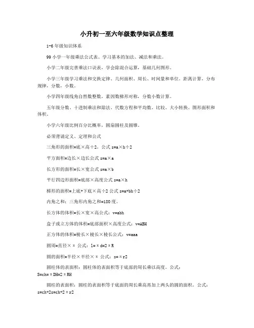 小升初一至六年级数学知识点整理