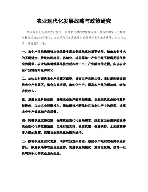 农业现代化发展战略与政策研究