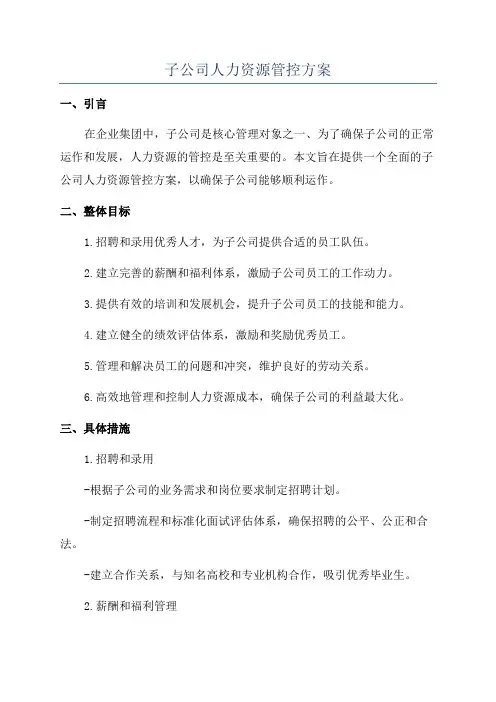 子公司人力资源管控方案