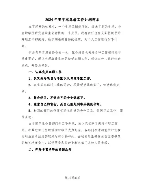 2024年青年志愿者工作计划范本（6篇）