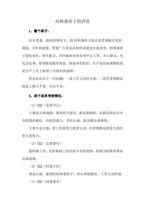对两委班子的评价