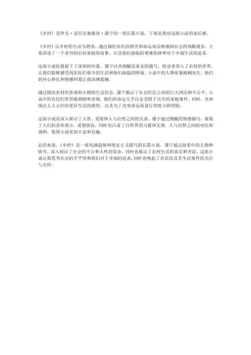 伊凡 亚历克塞维奇 蒲宁 乡村 读后感