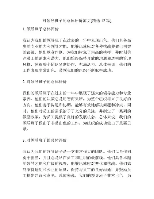对领导班子的总体评价范文(精选12篇)